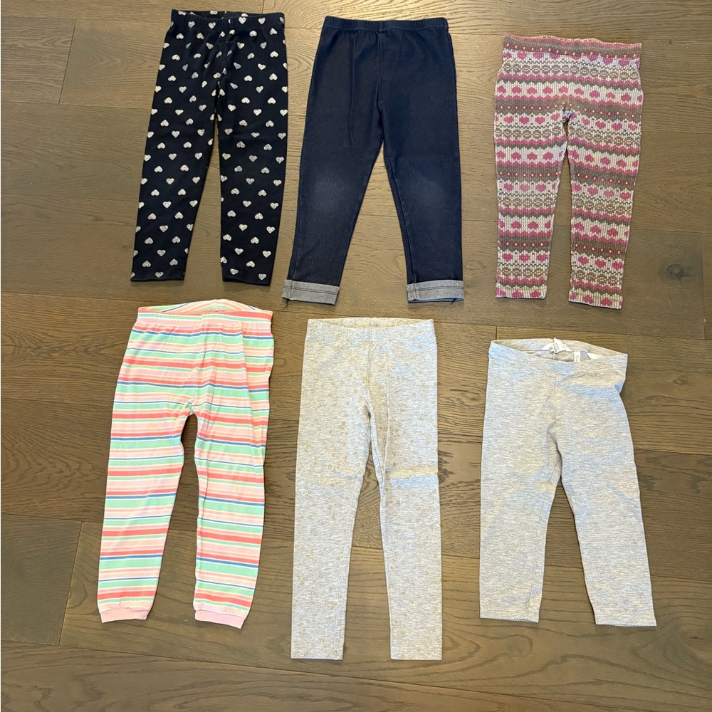 Girls assorted leggings (all new except 2). 4T